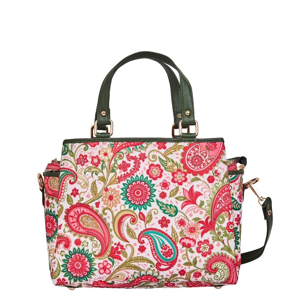 Paisley Printed Fabric Nylon Ladies Top Handle Satchel Bag Crossbody Sling Purse